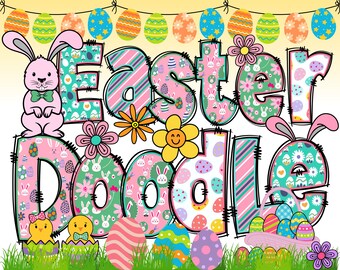 Easter Alphabet PNG, Easter Letters, Easter Doodle, Easter Eggs, Alpha Easter, Doodle Letters, Sublimation, Clipart, Bundle, Alpha Pack 77AP