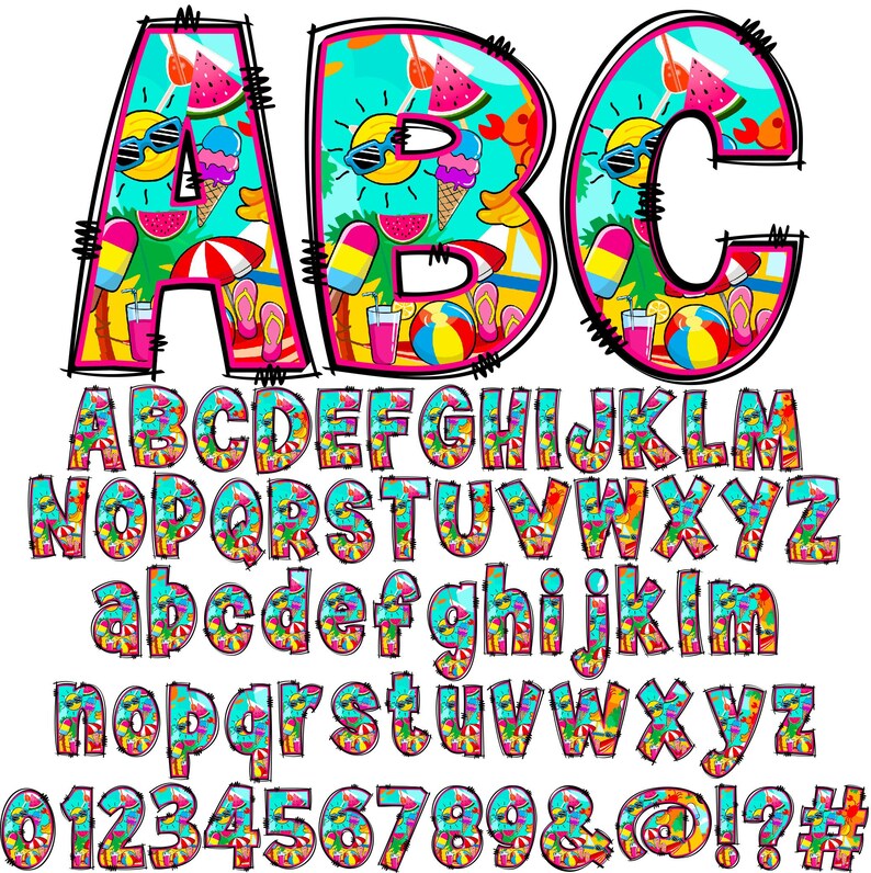 Summer Letters & Numbers PNG, Alpha Doodle, PNG Letters, Beach Doodle ...