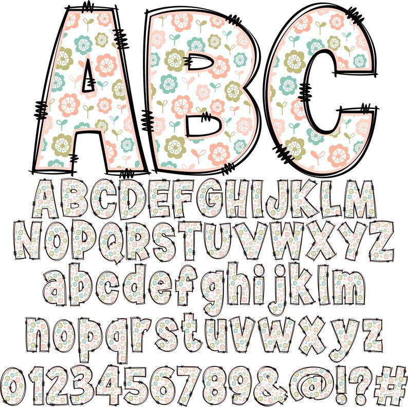 BUNDLE Spring Floral Alphabet PNG Doodle Alpha Doodle - Etsy