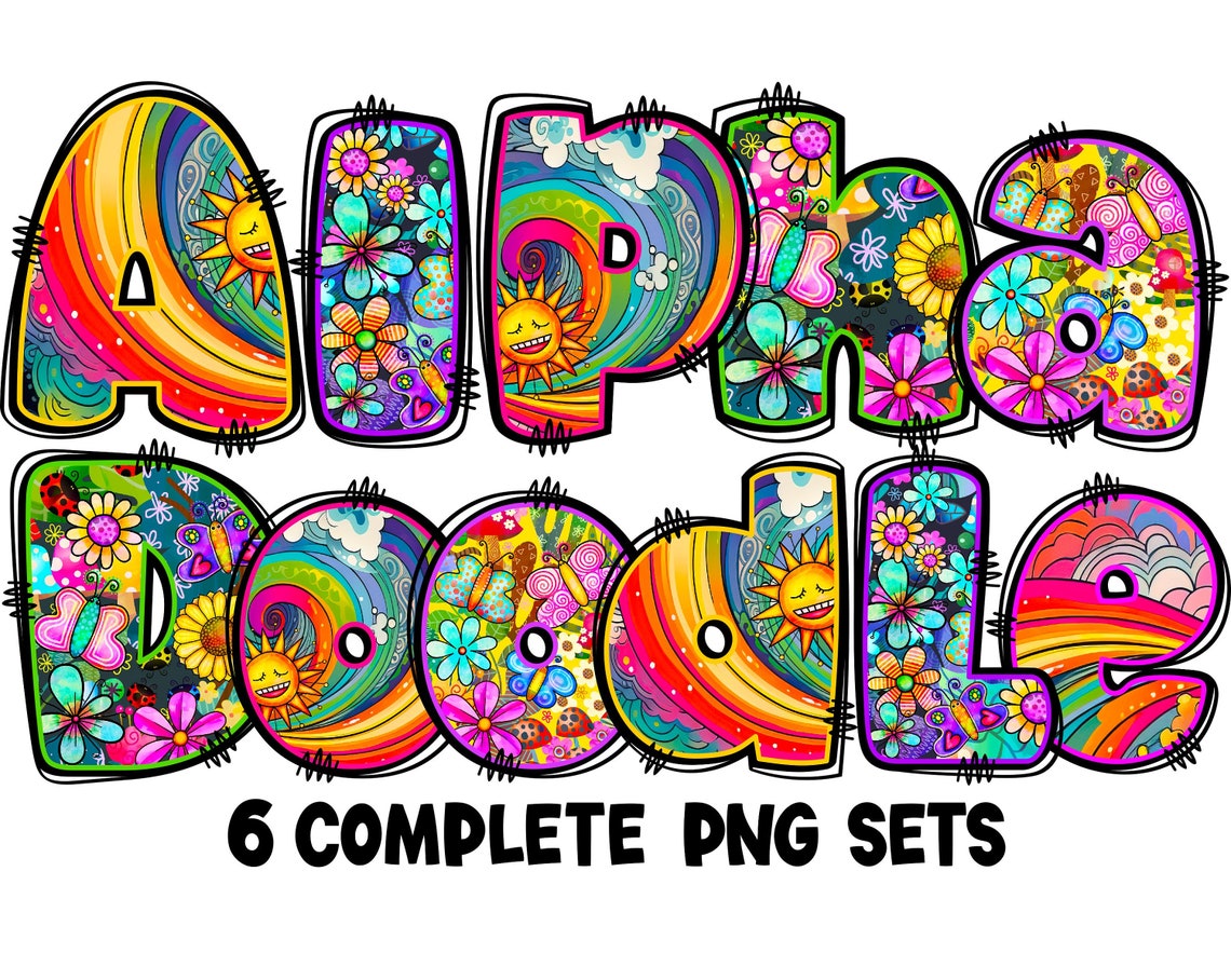 BUNDLE Spring Floral Alphabet PNG, Doodle Flowers, Chubby Alpha Doodle ...