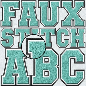 Miętowy Aqua Sztuczny Haft Chenille Letter, Sztuczny Chenille Patch, Sztuczny Chenille Letter, Varsity, College, Sztuczna Aplikacja PNG, Sztuczny Ścieg, 24FS
