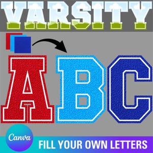 Varsity Embroidery Canva Frame Template , Varsity Letters , College Letters, School Letters, Canva Template, Canva Frame, Canva Letters 13CF