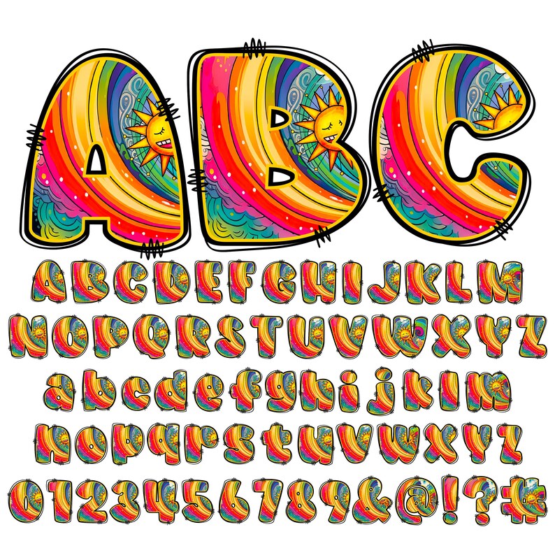 BUNDLE Spring Floral Alphabet PNG, Doodle Flowers, Chubby Alpha Doodle ...