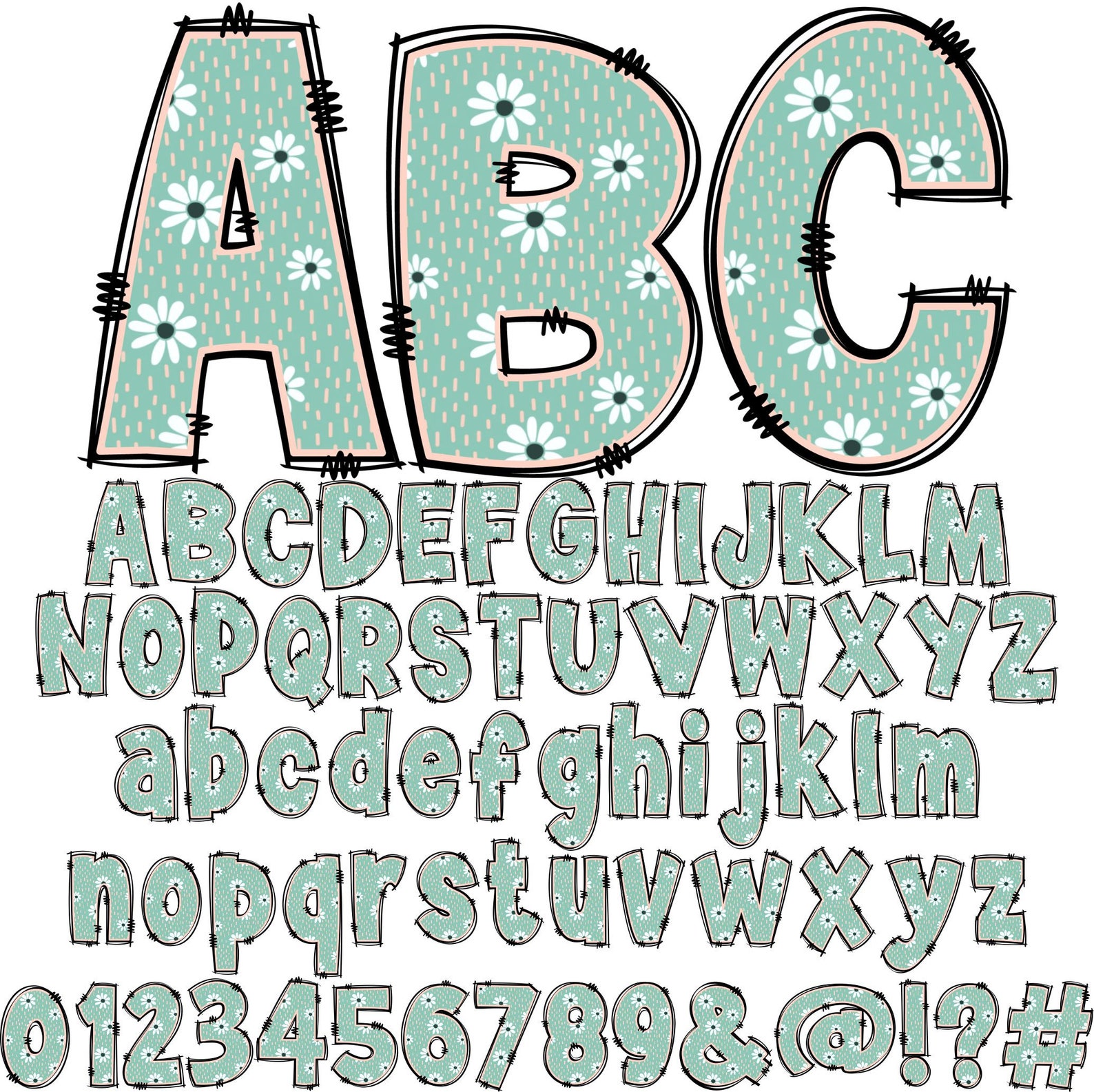 BUNDLE Spring Floral Alphabet PNG Doodle Alpha Doodle - Etsy