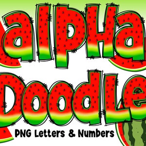 Watermelon Alphabet PNG, Fruit Letters, Fruit Doodle, Watermelon, Alpha Doodle, PNG Letters, Summer Doodle, Sublimation, Alpha Pack 16AP