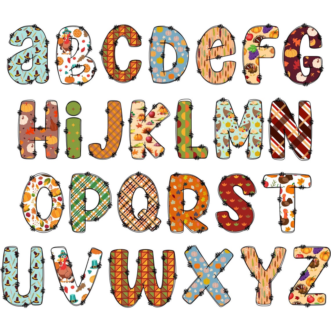 Thanksgiving Clipart Alphabet PNG, Doodle Alphabet, Transparent PNG ...