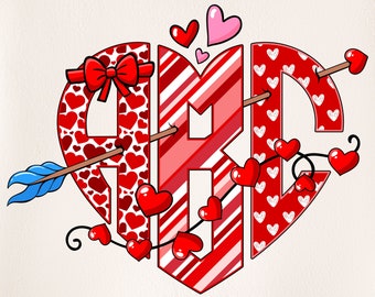 Valentine&#39;s Monogram PNG Letters, Valentine Letters, Alpha Doodle, PNG Letters, Valentine Doodle, Love, Clipart, Heart Shaped Monogram 3MH