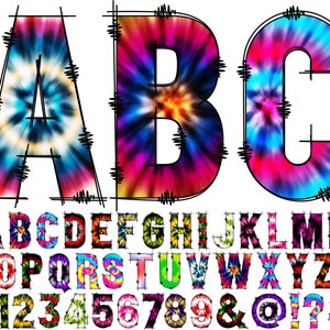 Tie Dye Alphabet PNG, Doodle Alphabet Clip Art, Transparent PNG, Doodle Letters Rainbow, Tie Dye Sublimation, Tie Dye Letters Numbers 13C