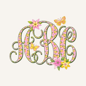 Vårmonogram PNG, Sammankopplande, Manus, Kokett Preppy, Blomma, Sommarblommönster 2CSM