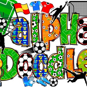 Letras y números de fútbol PNG, Alpha Doodle, Letras PNG, Letras Doodle, Doodle de fútbol, Sublimación, Fútbol, Letras de fútbol, Alpha Pack 44AP