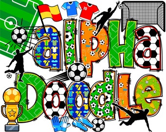 Soccer Letters & Numbers PNG, Alpha Doodle, PNG Letters, Doodle Letters, Soccer Doodle, Sublimation, Soccer, Soccer Letters, Alpha Pack 44AP