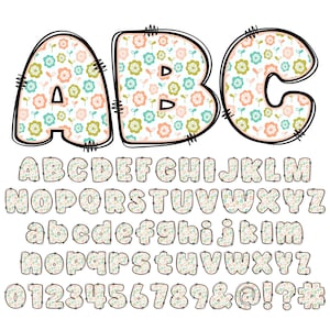 BUNDLE Spring Floral Alphabet PNG, Chubby Alpha Doodle, Doodle Flowers ...