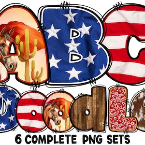 Patriotic Alphabet PNG, 4th of July, Independence Day, Alpha Doodle, PNG Letters, American Doodle, Cowboy Letters, Alpha Pack, Doodle 23AB