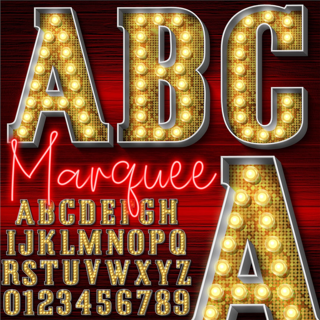 Glitter Marquee Letters PNG, Light Bulbs Letters, PNG Letters, 3D