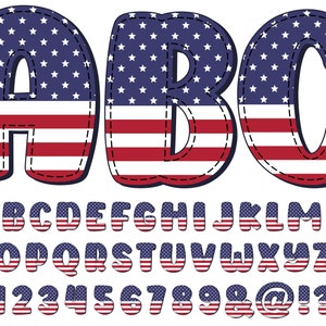 Faux Applique Independence Day Letters PNG, Alpha Doodle , 4th of July Letters, Patriotic Alphabet, Sublimation, Alpha Pack, US Flag, 9DX