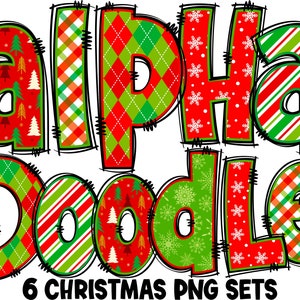 Christmas Alphabet PNG, Christmas Letters, Christmas Doodle, PNG Letters, Christmas, Christmas Doodle, Bundle, Alpha Pack 50AP