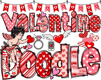 Valentine&#39;s Day Alphabet PNG, Valentines Letters, Valentines Doodle, Red Letters, Hearts, Valentines, Bundle, Alpha Pack 61AP