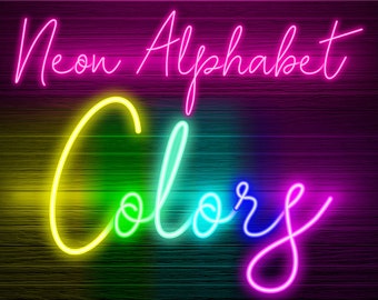 BUNDLE 8 Neon Glow Effect Alphabet PNG Clip Art Letters Script Font Colors Pink Aqua Red Magenta Purple Yellow Cyan Blue Bundle 4NB