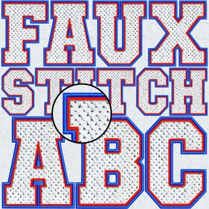 Faux Embroidery White Sequin Letters, Faux Sequin Patch, Faux Sequin Letters, Alpha Doodle, Red Blue, Stitched Alpha PNG, Faux Stitch, 28FS