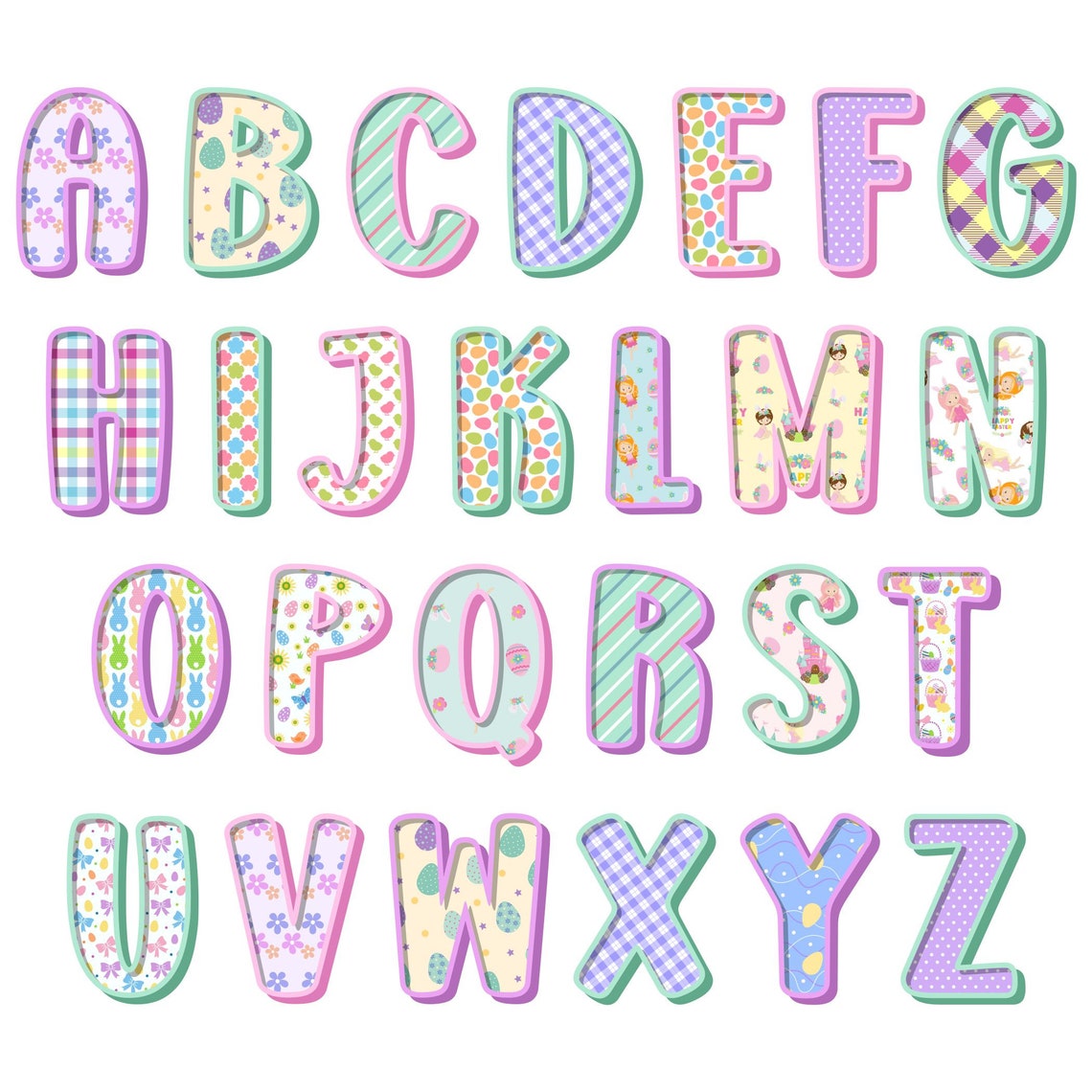 Easter Letters PNG Alphabet Clip Art PNG Doodle Easter | Etsy