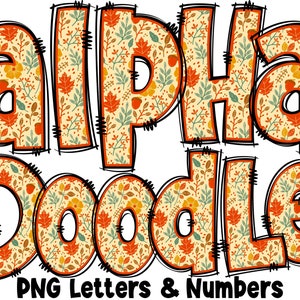 Fall Autumn Letters & Numbers PNG, Alpha Doodle, PNG Letters, Fall Doodle, Doodle Letters, Autumn Letters, Sublimation, Alpha Pack 32AP