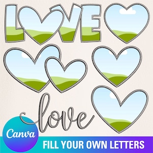 Faux Embroidery Canva Frame Template , Faux Stitch , Love, Canva Letters, Applique, Canva Template, Heart Canva Frame, Canva Letters 6CF