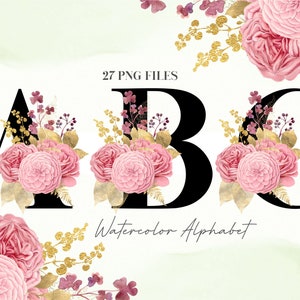 Acuarela Flores Alfabeto PNG, Alfabeto Floral Rosa Negro, PNG Transparente, Letras Mayúsculas, Alfabeto Botánico Mayúsculas Rosa 18W