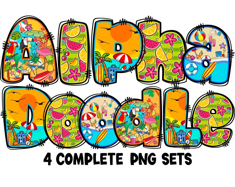 Summer Letters & Numbers PNG, Alpha Doodle, PNG Letters, Summer Doodle ...