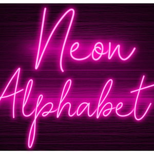 Neon Glow Effect Alphabet PNG Clip Art Letters Script Font Archivos de descarga instantánea Fondo transparente rosa, Neon Pink 4N