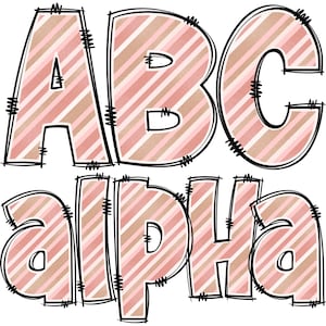 Stripes Alphabet PNG, Doodle Alpha, Doodle Flowers, Doodle Letters PNG, Alpha Letters, Stripes, Sublimation, Gold Pink, Alpha Doodle 98AP