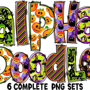 BUNDEL Halloween-alfabet PNG, Spooky Letters, Halloween Day, Alpha Doodle, PNG Letters, Halloween Doodle, Groen, Paars, Alpha Pack 23AP