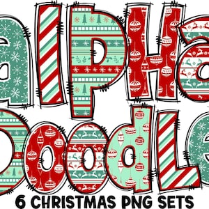 Nordic Christmas Alphabet PNG, Christmas Letters, Christmas Doodle, PNG Letters, Christmas Doodle, Sublimation, Turquoise, Alpha Pack 54AP