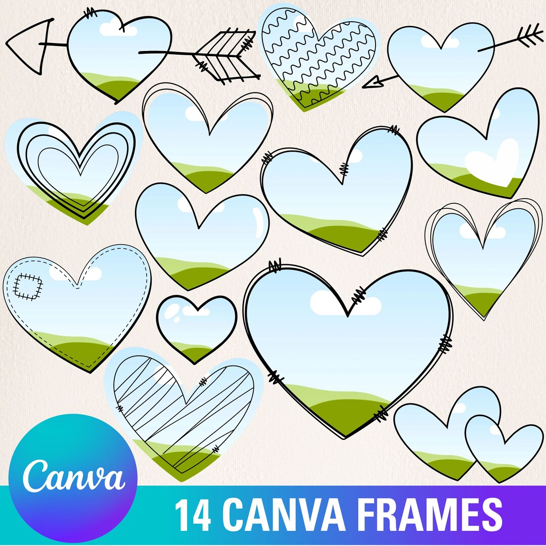 Hearts Canva Frame Template , Valentine's Canva Frame, Heart Doodle ...