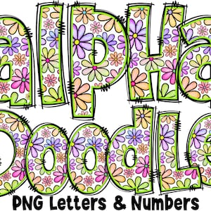 Floral Letters & Numbers PNG, Alpha Doodle, PNG Letters, Floral Doodle, Doodle Letters PNG, Spring Letters, Sublimation, Alpha Pack 4AP