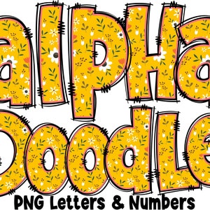 Blumen Buchstaben & Zahlen PNG, Alpha Doodle, PNG Buchstaben, Blumen Gekritzel, Doodle Buchstaben PNG, Frühlingsbuchstaben, Sublimation, Alpha Pack 1AP