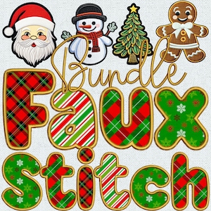 Pacote de Natal bordado falso, alfabeto de Natal PNG, letras de ponto falso, Doodle alfa, PNG costurado alfa, Natal, ponto falso, 4EM