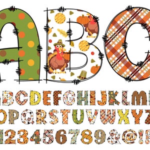 Alfabeto de imágenes prediseñadas de Acción de Gracias PNG, acuarela, PNG transparente, letras de Doodle letras de otoño, sublimación en mayúsculas de calabaza de pavo, 7B