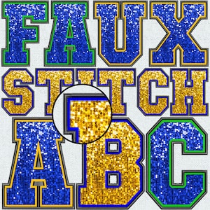 Faux Embroidery Sequin Letters BUNDLE, Faux Sequin Patch, Faux Sequin Letters, Alpha Doodle, College, Stitched Alpha PNG, Faux Stitch, 8FS