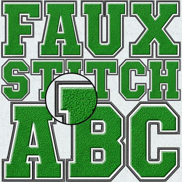 Green Faux Embroidery Chenille Letters, Faux Chenille Patch, Faux Chenille Letters, Varsity, College, Faux Stitched PNG, Faux Stitch, 13FS