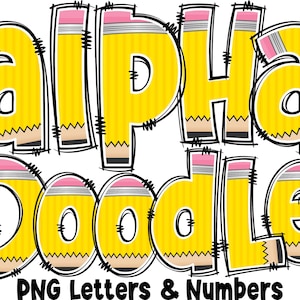 Letras e números escolares PNG, Alpha Doodle, letras PNG, letras Doodle PNG, letras de lápis, sublimação, volta às aulas, Alpha Pack 26AP