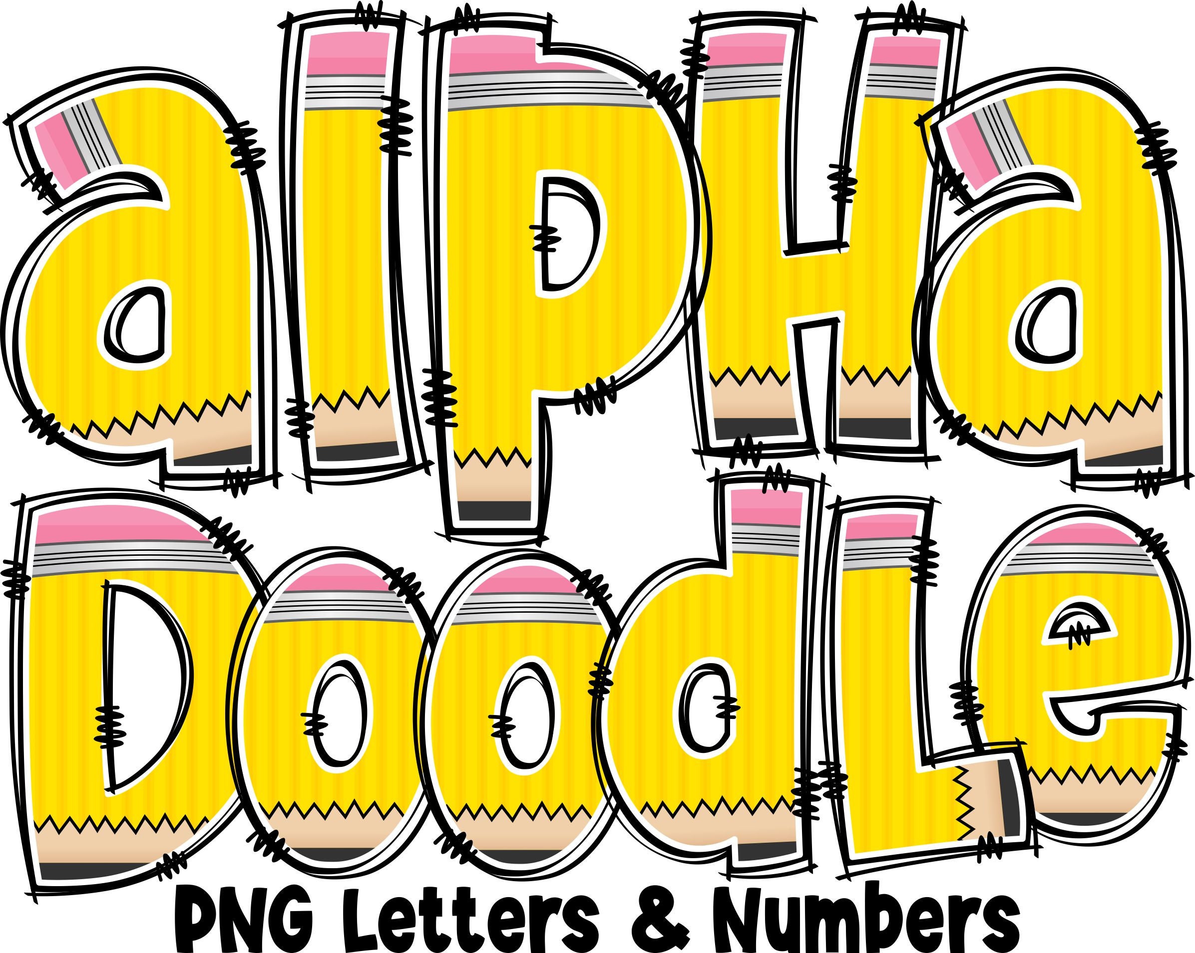 School Letters & Numbers PNG, Alpha Doodle, PNG Letters, Doodle Letters PNG, Pencil Letters, Sublimation, Back to School, Alpha Pack 26AP