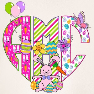 Easter Monogram PNG, Easter Letters, Easter Doodle, Easter Eggs, Alpha Easter, Doodle Letters, Sublimation, Clipart, Monogram 38MH