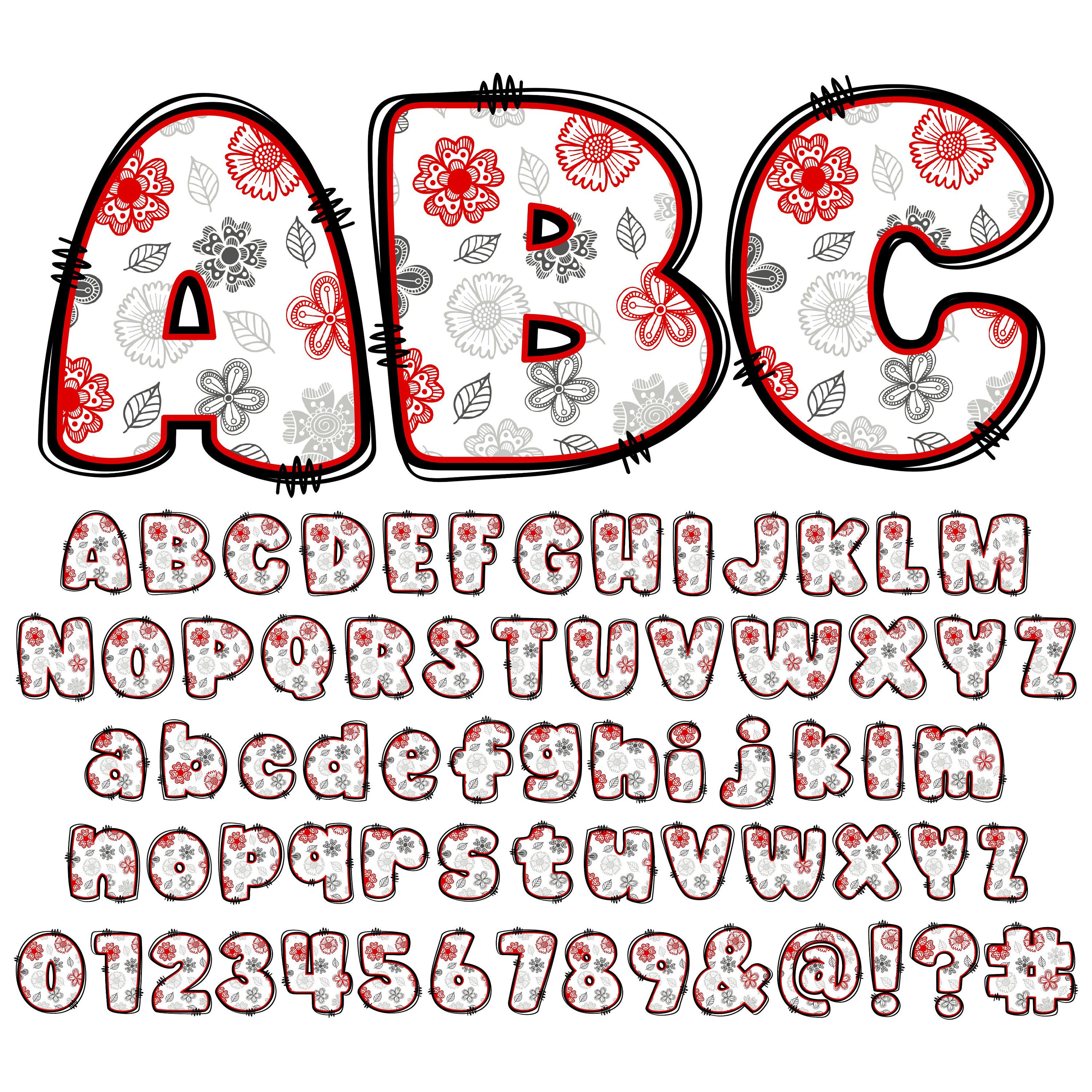 BUNDLE Spring Floral Alphabet PNG, Chubby Alpha Doodle, Doodle Flowers ...