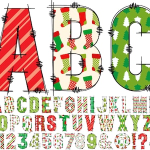 Christmas Clipart Letters PNG, Wrapping Paper Alphabet, Doodle Holidays Letters, Christmas Letters, Christmas Sublimation, Alphabet 14C
