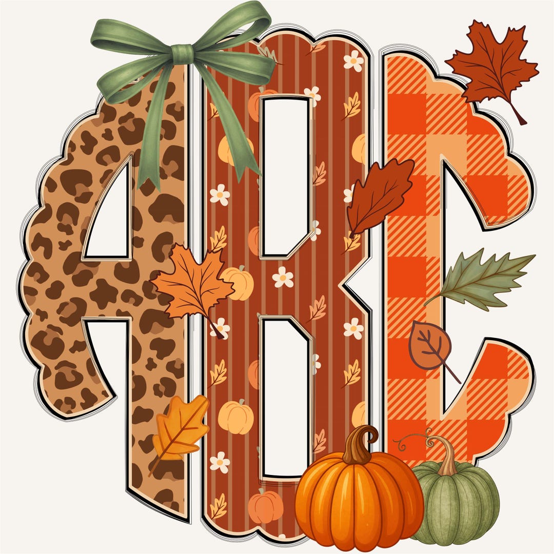 Preppy Retro Fall Scalloped Monogram, Fall Monogram, Coquette Monogram ...