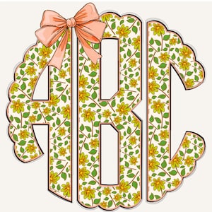 Spring Circle Scalloped Monogram PNG, Preppy Monogram, Scalloped Monogram, Coquette Monogram, Flowers, Floral Monogram, Spring Monogram 2CS