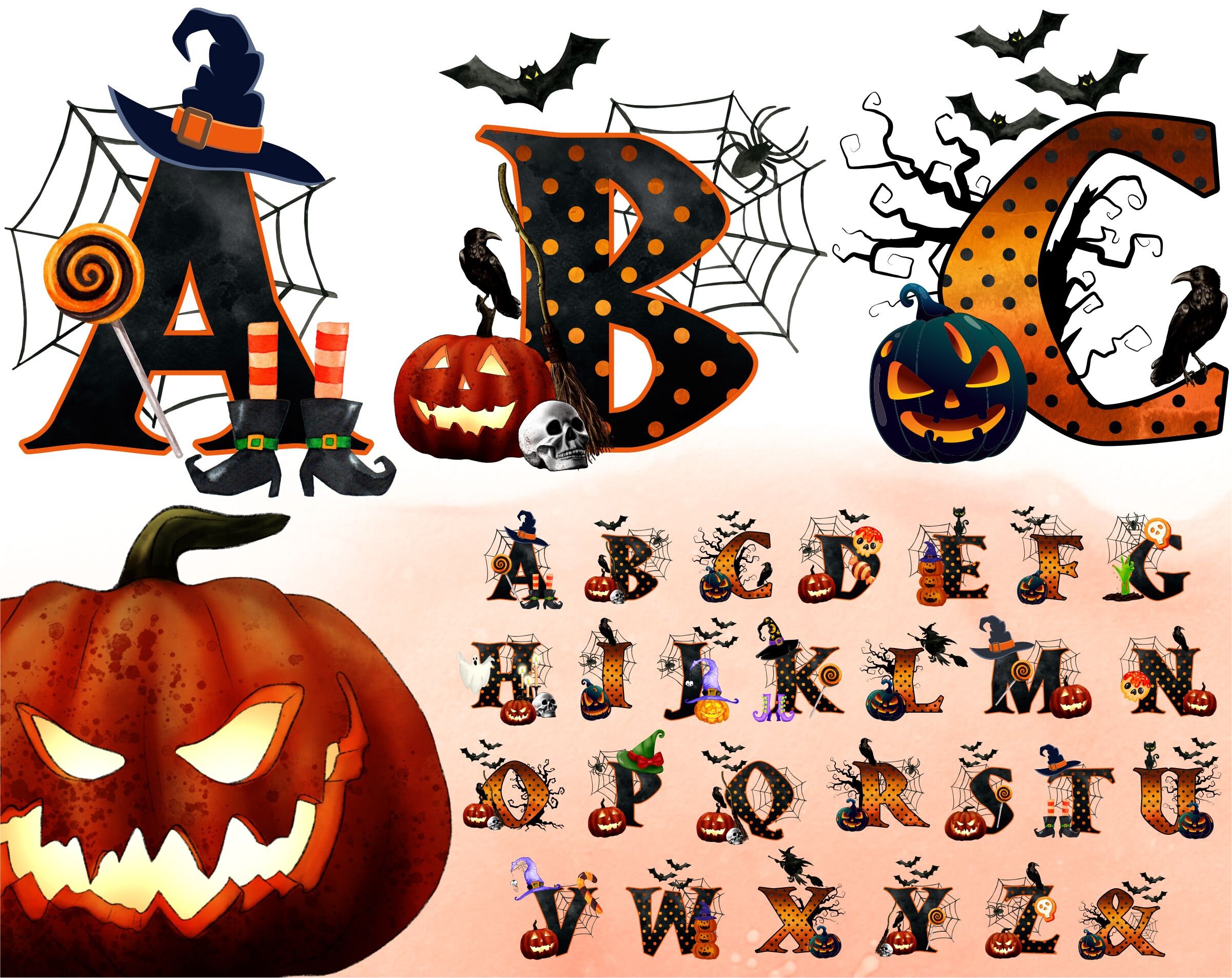 Halloween Clipart Alphabet PNG Watercolor Alphabet Clip Art - Etsy