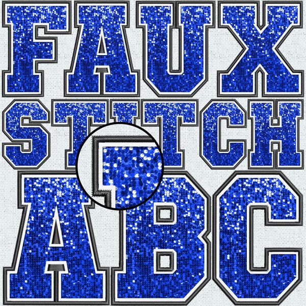 Faux Embroidery Blue Sequin Letters, Faux Sequin Patch, Faux Sequin Letters, Alpha Doodle, College, Stitched Alpha PNG, Faux Stitch, 2FS