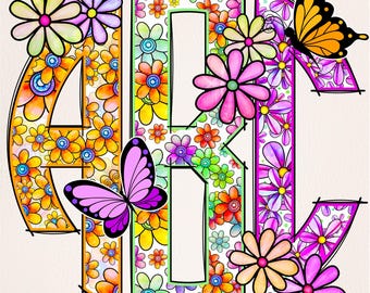 Monogram PNG Letters, Circle Monogram, Alpha Monogram, PNG Letters, Initials Monogram, Spring, Flowers,  Floral Monogram, Round Monogram 4CM