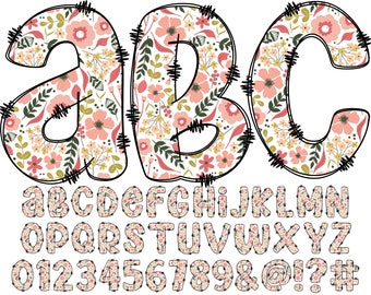 Spring Floral Alphabet PNG, Doodle Alpha, Doodle Flowers, Doodle Letters PNG, Alpha Letters, Spring, Sublimation, Alpha Doodles Alphabet 67A